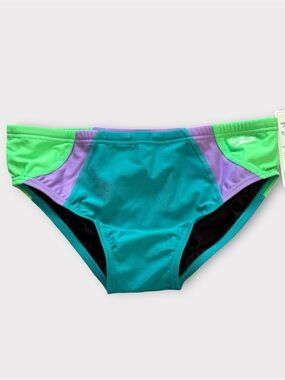 Speedo Men's Dual Colorblock One Brief Blue Green Purple Swim Brief Size 34 NEW